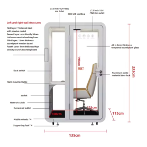 高松市のオープンオフィスに設置されたオフィス用防音ポッドは社員同士のコミュニケーションを邪魔することなく個人の集中作業を両立させるツールです