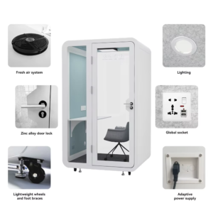 高槻市のデザインオフィスにあるシレン電話ボックスはエストニア発の洗練されたデザインが特徴で置くだけでオフィスの雰囲気が一気に垢抜けると評判です