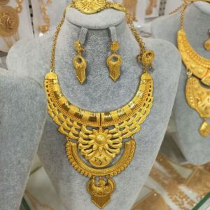 Abu Dhabi Gold Color Jewelry Set Traditional Bridal Necklace Earring Set for Wedding Ceremony Wear